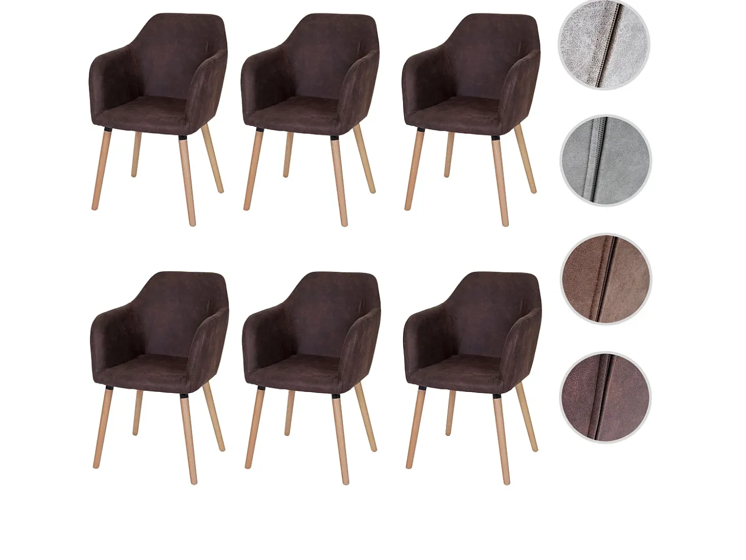 Silla de comedor Vaasa T381 (juego de 6), textil, vintage marrón oscuro, patas claras