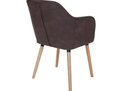 Silla de comedor Vaasa T381 (juego de 6), textil, vintage marrón oscuro, patas claras