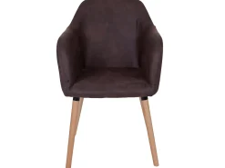 Silla de comedor Vaasa T381 (juego de 6), textil, vintage marrón oscuro, patas claras