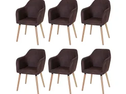 Silla de comedor Vaasa T381 (juego de 6), textil, vintage marrón oscuro, patas claras