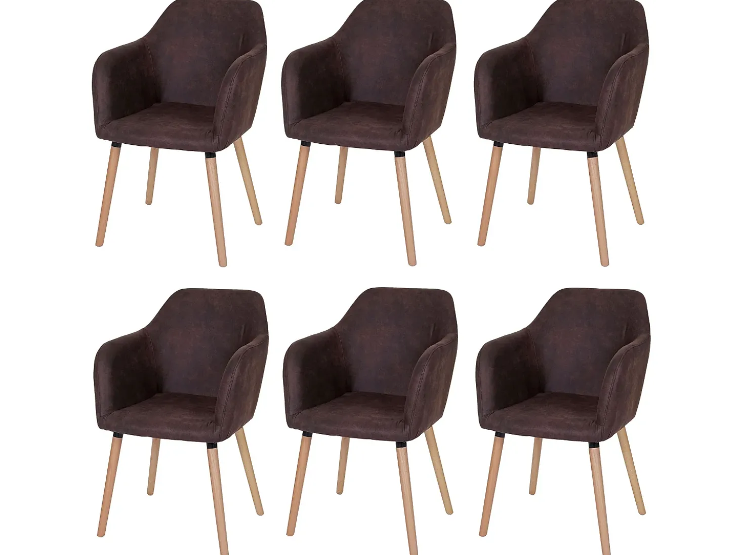 Silla de comedor Vaasa T381 (juego de 6), textil, vintage marrón oscuro, patas claras