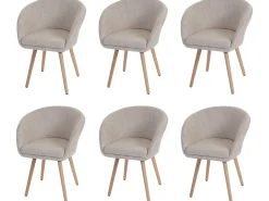 Silla de comedor Vaasa T633 (juego de 6), Textil, crema/gris