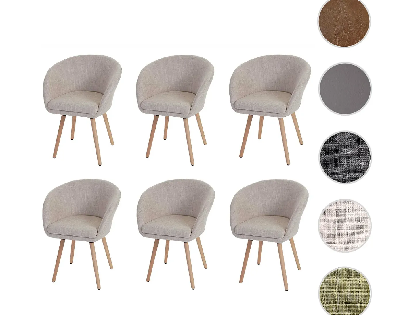 Silla de comedor Vaasa T633 (juego de 6), Textil, crema/gris