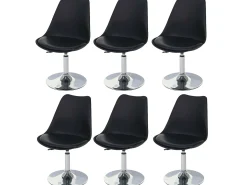 Silla de comedor Vaasa T501 (juego de 6), negro, base cromada