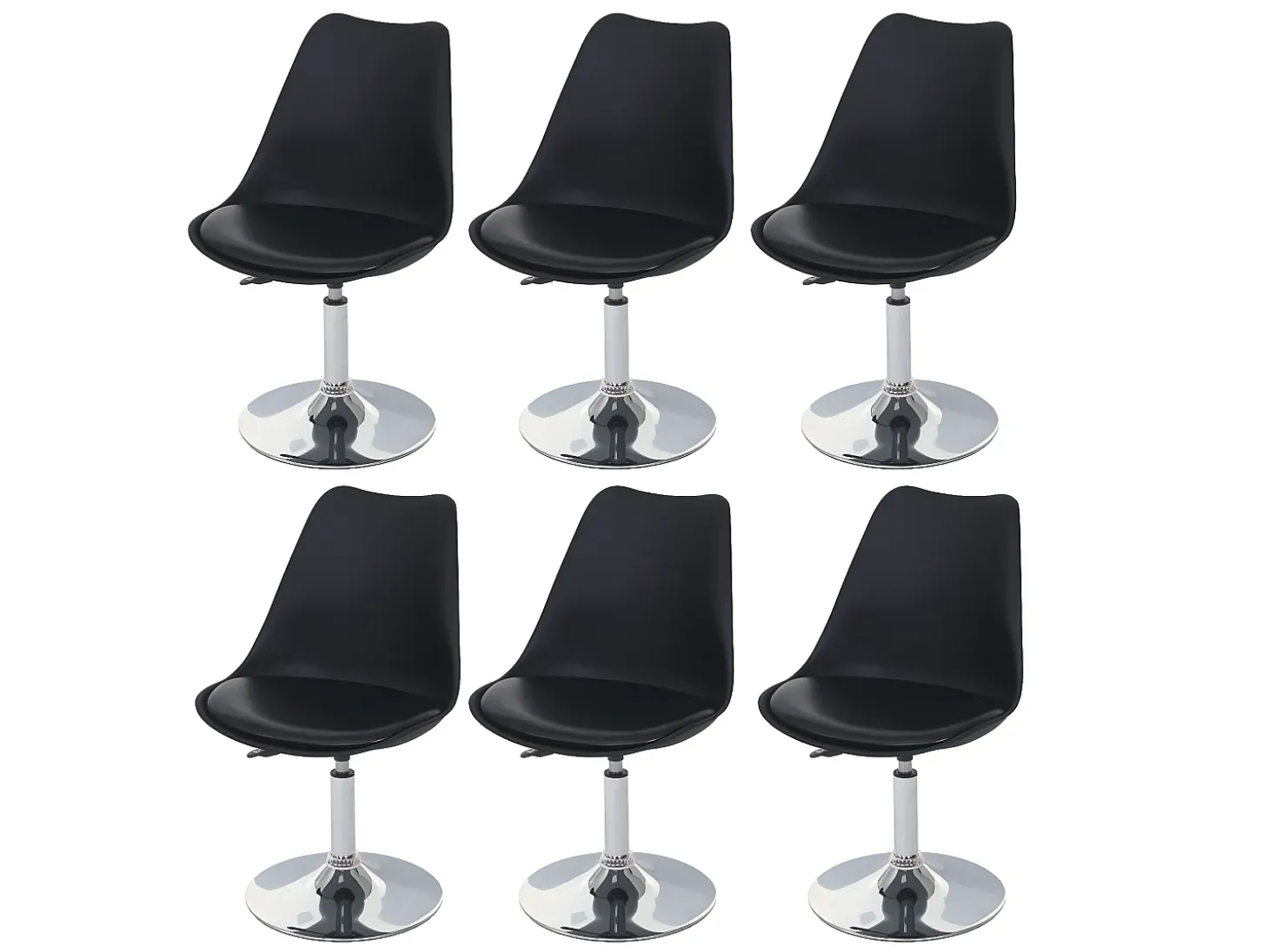 Silla de comedor Vaasa T501 (juego de 6), negro, base cromada