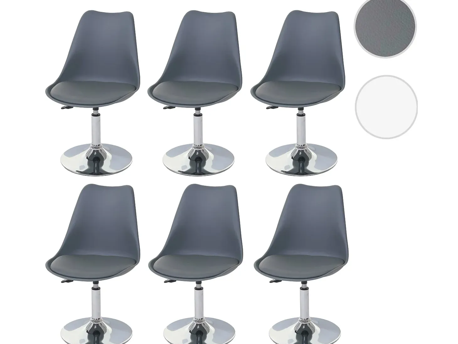 Silla de comedor Vaasa T501 (juego de 6), gris oscuro, base cromada