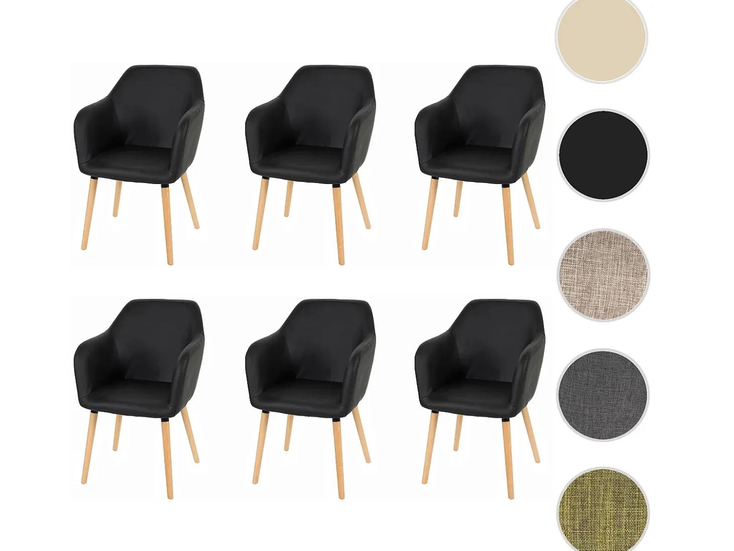 Silla de comedor Vaasa T381 (juego de 6), polipiel, negro, patas claras