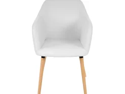 Silla de comedor Vaasa T381, polipiel, blanco, patas claras
