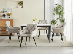 Silla de comedor Valora LUKK – Terciopelo beige oscuro con patas negras x1
