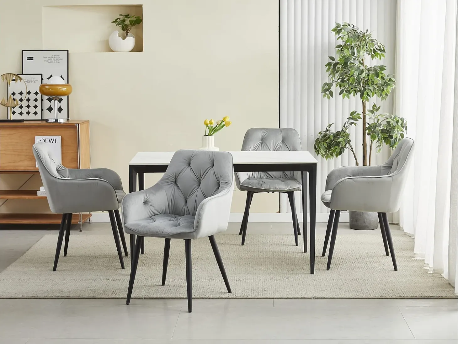 Silla de comedor Valora LUKK – Terciopelo gris plateado con patas negras x 1