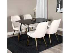 Silla de comedor VelvetDeluxe en terciopelo beige, decoración en latón.