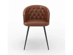 Silla de cuero de búfalo marrón y patas de metal negro - Anatole
