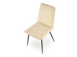 Silla de diseño Assia de tela beige con patas de metal negro