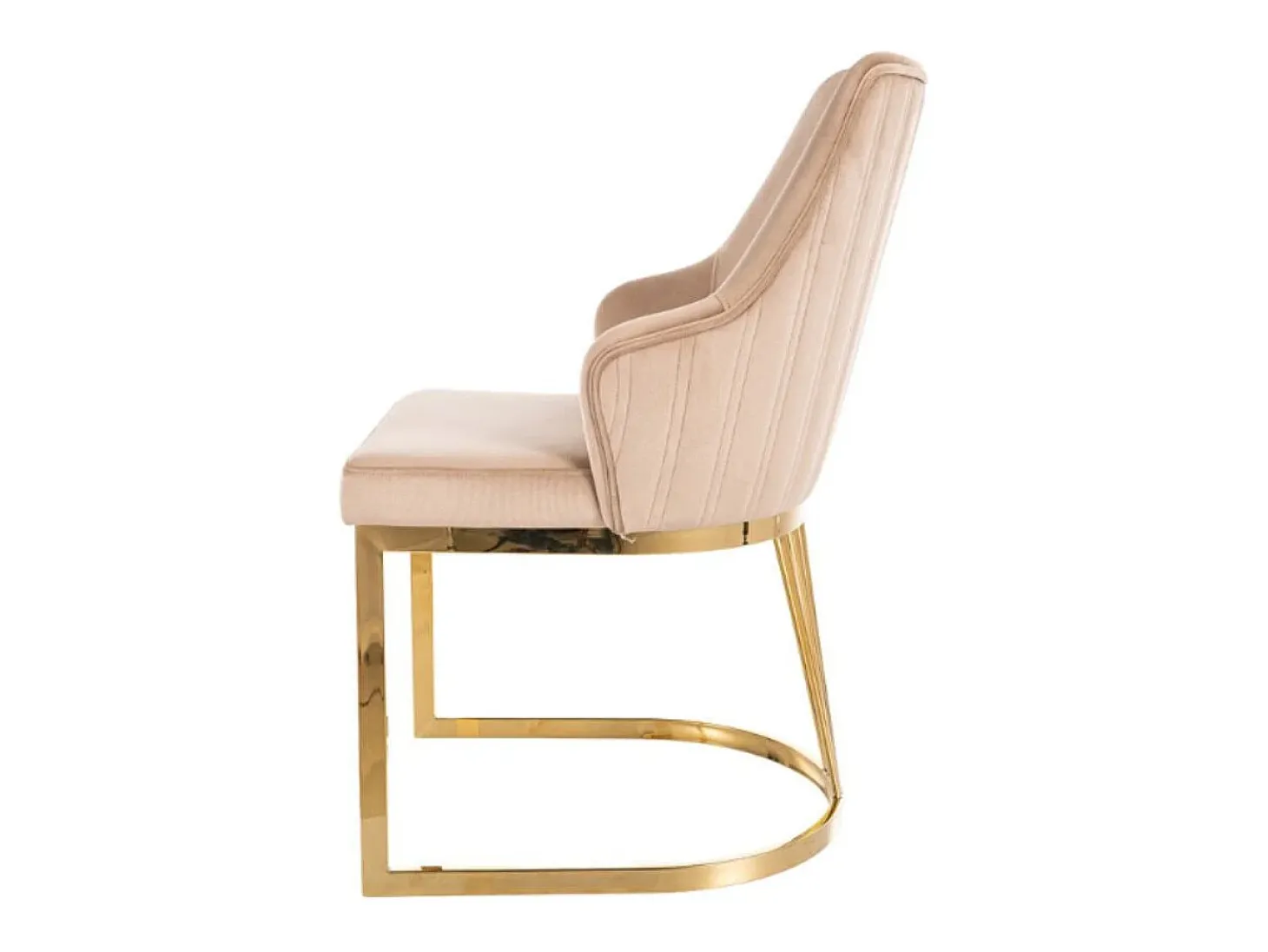Silla de diseño con tapicería de tela de terciopelo beige y base FARIN dorada