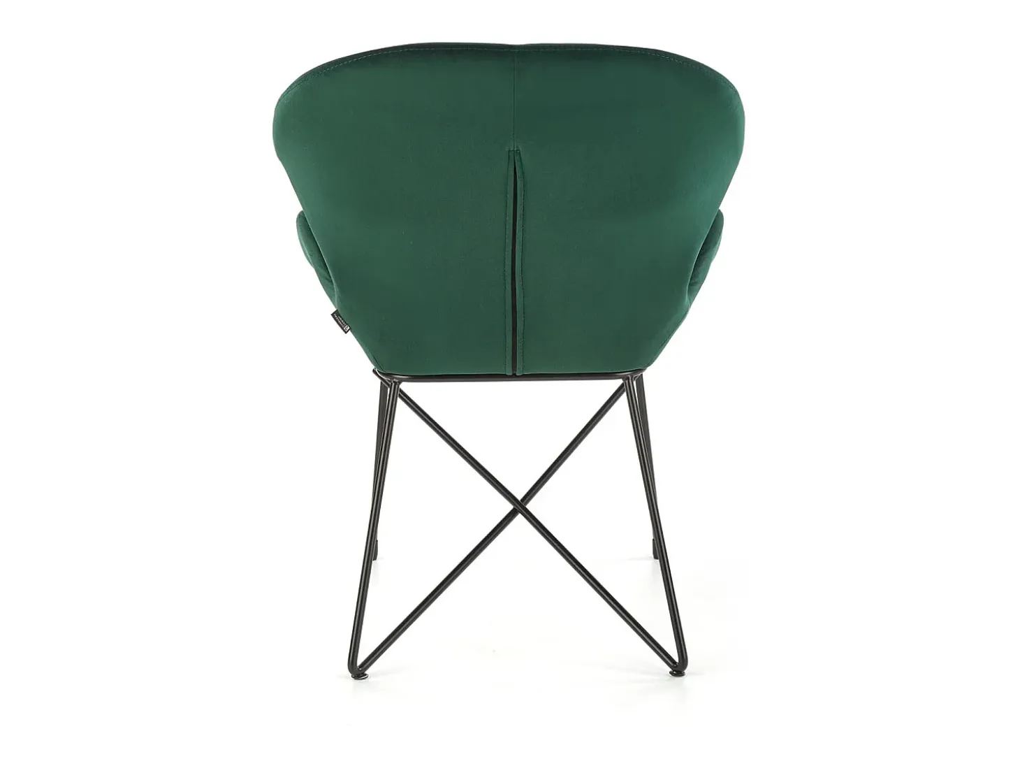 Silla de diseño de terciopelo verde y estructura de metal negro AYA