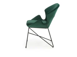 Silla de diseño de terciopelo verde y estructura de metal negro AYA