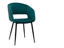 Silla de diseño de terciopelo azul petróleo y patas de metal negro PRISMA