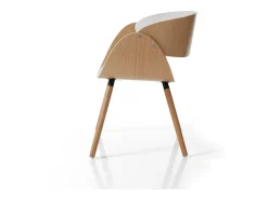 Silla de diseño en madera maciza de roble y cuero blanco Michigan Wood