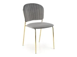 Silla de diseño en terciopelo gris con estructura de metal dorado Rest.