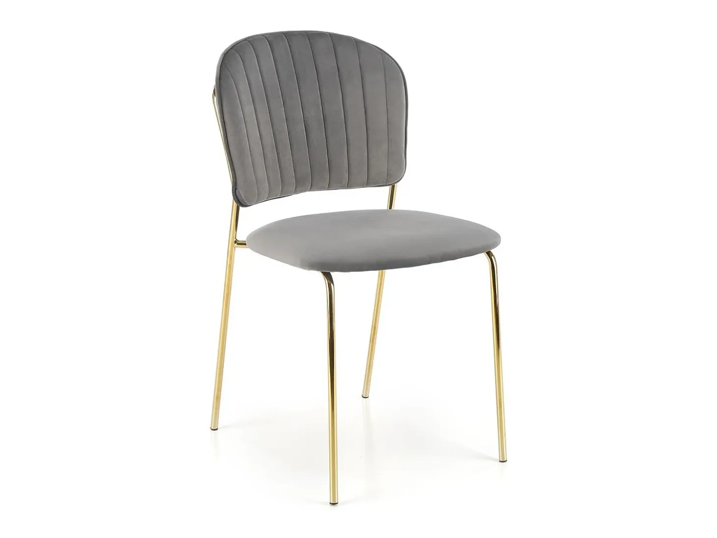 Silla de diseño en terciopelo gris con estructura de metal dorado Rest.