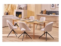 Silla de diseño giratoria 360° de terciopelo beige texturizado y metal negro VANITY