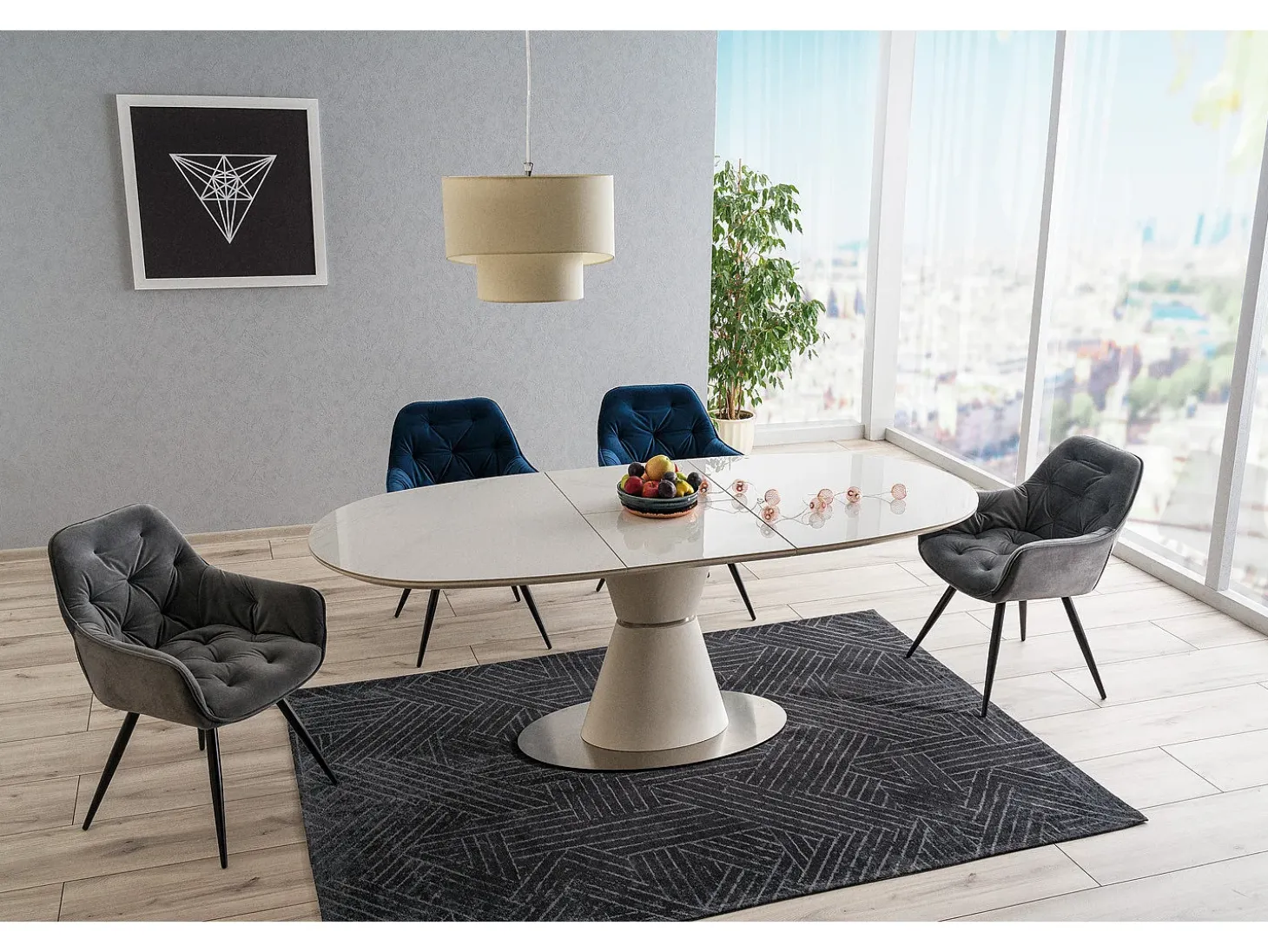 Silla de diseño Umexa de metal negro y terciopelo azul marino
