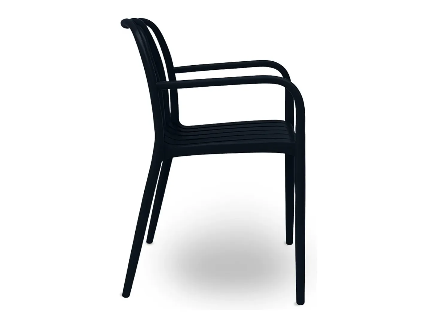 Silla de exterior Iside en plástico negro premium comfort con reposabrazos