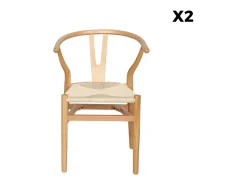 Silla de madera con asiento de cuerda, set de 2 natural