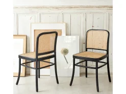Silla de madera de caoba maciza y rejilla