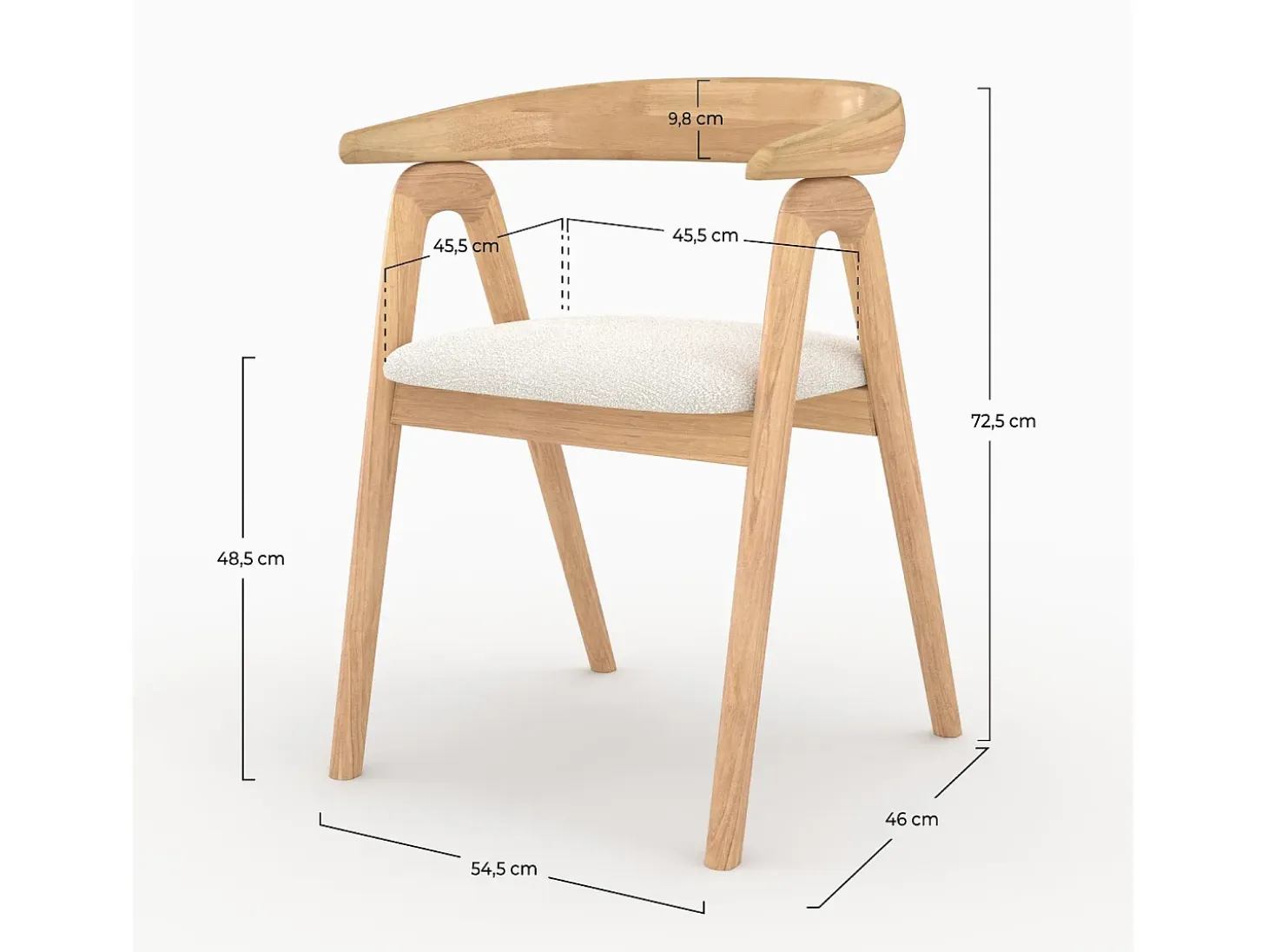 Silla de madera de hevea clara y tejido bouclé crema - Hawa