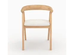 Silla de madera de hevea clara y tejido bouclé crema - Hawa