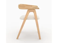Silla de madera de hevea clara y tejido bouclé crema - Hawa