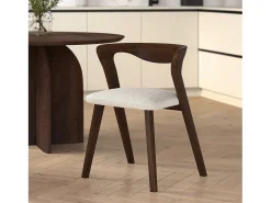 Silla de madera de hevea oscura y tejido bouclé crema - Vega