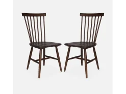 Silla de madera de hevea, set de 2 madera oscura