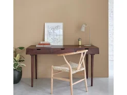 Silla de madera de mindi maciza y asiento de tela