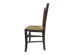 Silla de madera de Venecia con cruz de nogal oscuro y asiento de paja x 4