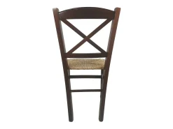 Silla de madera de Venecia con cruz de nogal oscuro y asiento de paja x 4