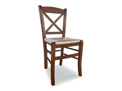 Silla de madera de Venecia con cruz de nogal oscuro y asiento de paja x 6