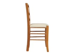 Silla de madera de Venecia color cerezo con asiento de piel sintética acolchada en color beige