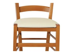 Silla de madera de Venecia color cerezo con asiento de piel sintética acolchada en color beige