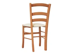 Silla de madera de Venecia color cerezo con asiento de piel sintética acolchada en color beige