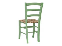 Silla de madera de Venecia verde con asiento de paja de arroz