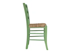 Silla de madera de Venecia verde con asiento de paja de arroz