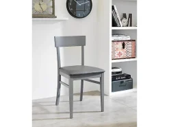 Silla de madera lacada en gris oscuro con asiento en símil piel 44x45xh. 82 cm 2 piezas