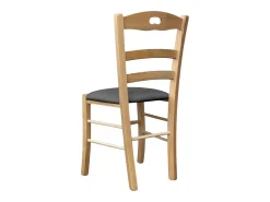 Silla de madera Loris natural con asiento acolchado de ecopiel antracita