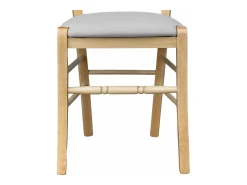 Silla de madera Loris natural con asiento acolchado de piel ecológica gris claro