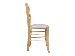 Silla de madera Loris natural con asiento acolchado de piel ecológica gris claro