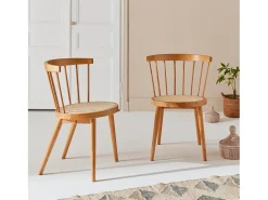Silla de madera y caña, set de 2 natural