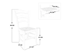 Silla de montaña de nogal oscuro, asiento de paja, juego de 6