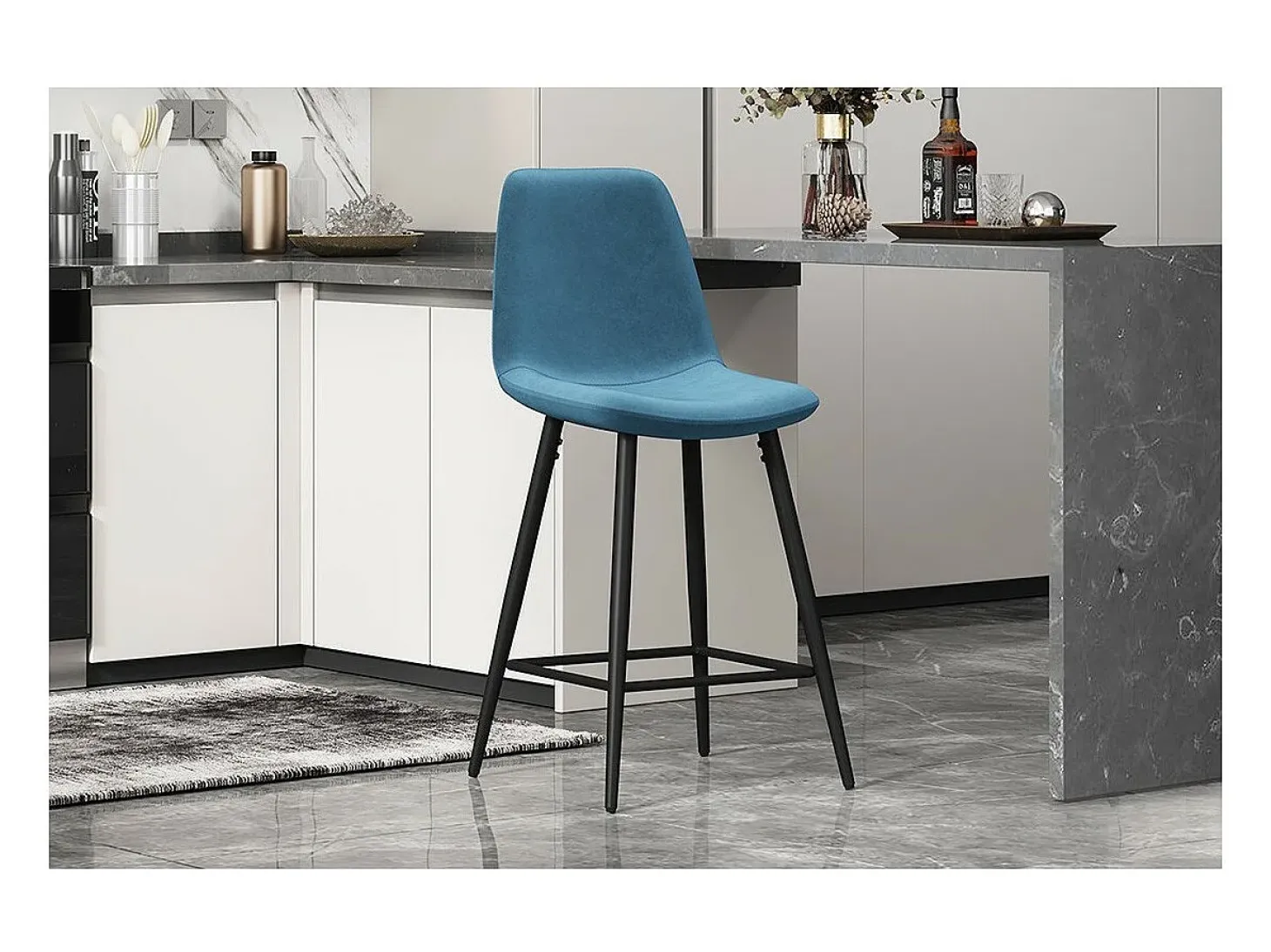 Silla de mostrador de terciopelo BOYLD, color azul claro.